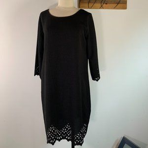 Everly Black Dinner‎ Holiday Dress Laser Cut Eyelette Cutouts 3/4 Sleeve Size M